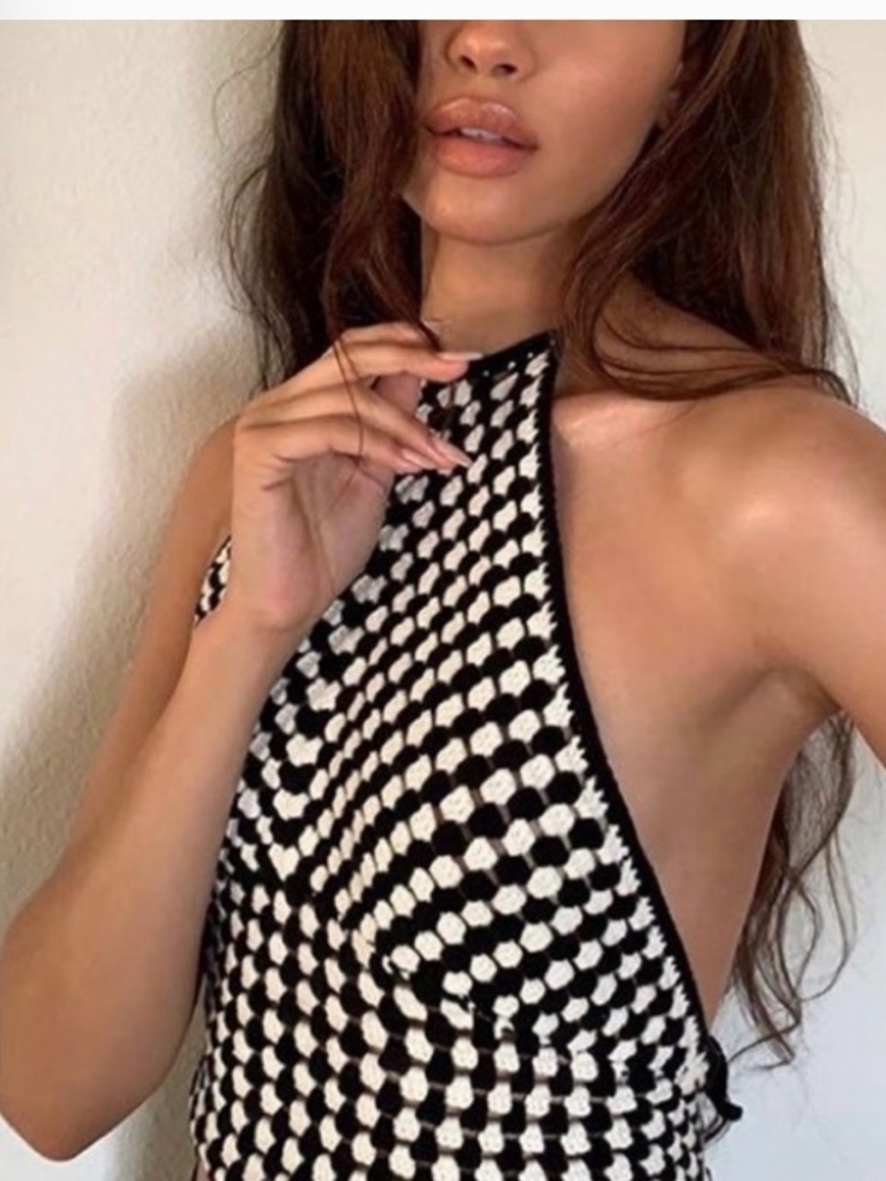 Musier Paris Black & White Crochet Halter Top - EU36